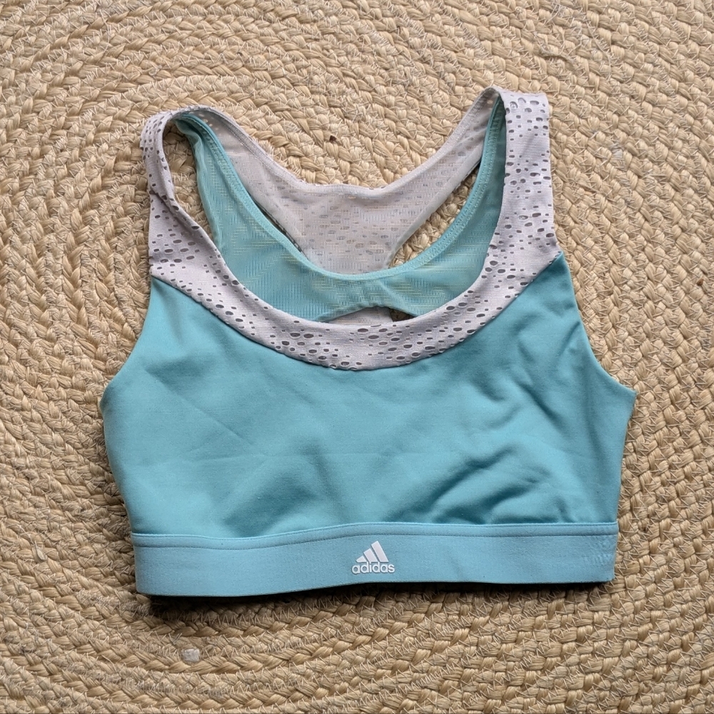 Adidas Ocean Recycled Plastic Aqua and White Sports Bra Medium